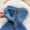 Strapless Denim Mini Bodycon Dress with Pleated Skirt