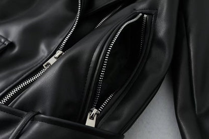 Women’s Slim Fit Motorcycle PU Leather Jacket