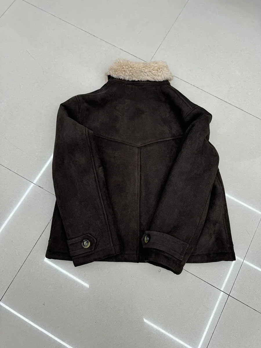 Women’s Suede Lambswool Fur Jacket Winter