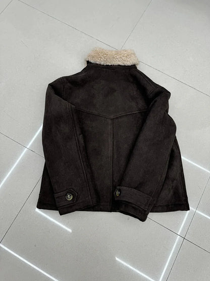 Women’s Suede Lambswool Fur Jacket Winter
