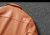 Men's Cowhide Leather Jacket Brown Slim Fit