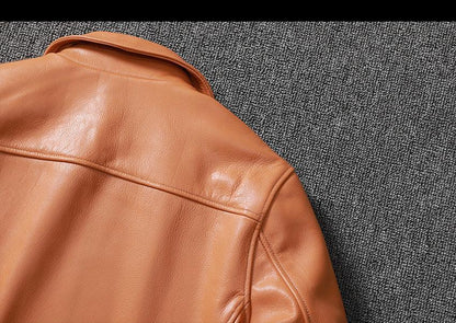 Men's Cowhide Leather Jacket Brown Slim Fit