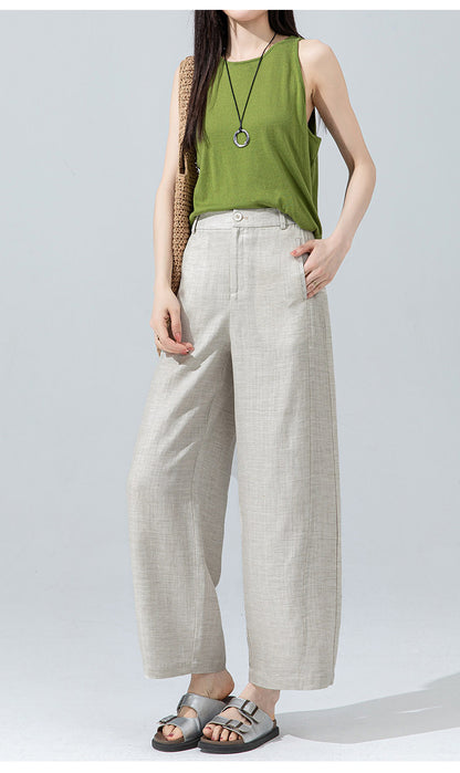 Women’s linen pants with cropped wide leg drape