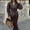 Faux Leather Jacket Women Belted Retro Wrap Style