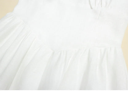 White linen a line midi sundress square neck summer