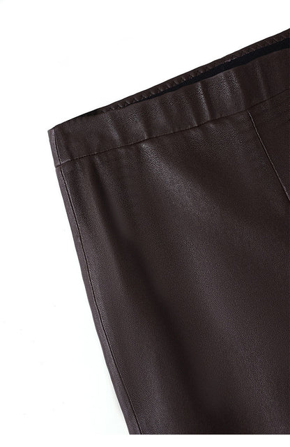 Women’s Brown Stretch Leather Pants High Waisted