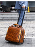 Real Leather Trolley Suitcase Carry-On with Wheels
