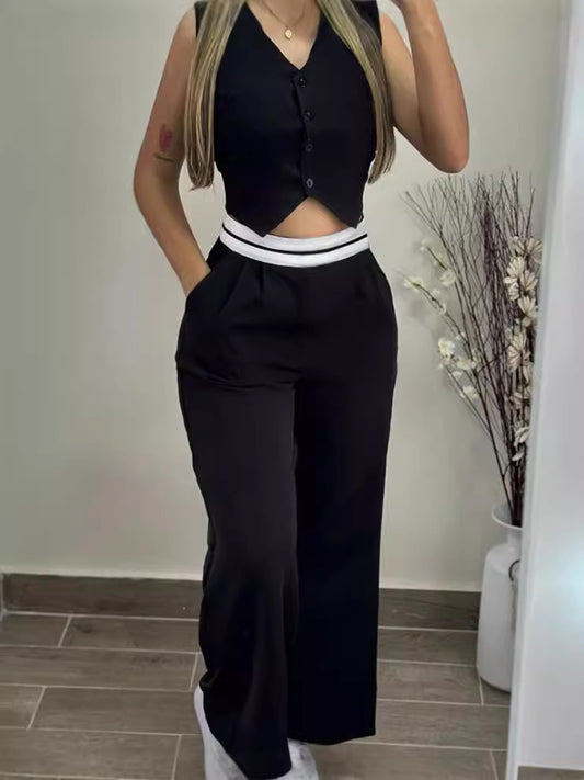 Women's Sleeveless Blazer And Long Trousers Suit