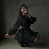 Black sheer sparkle tiered mini dress