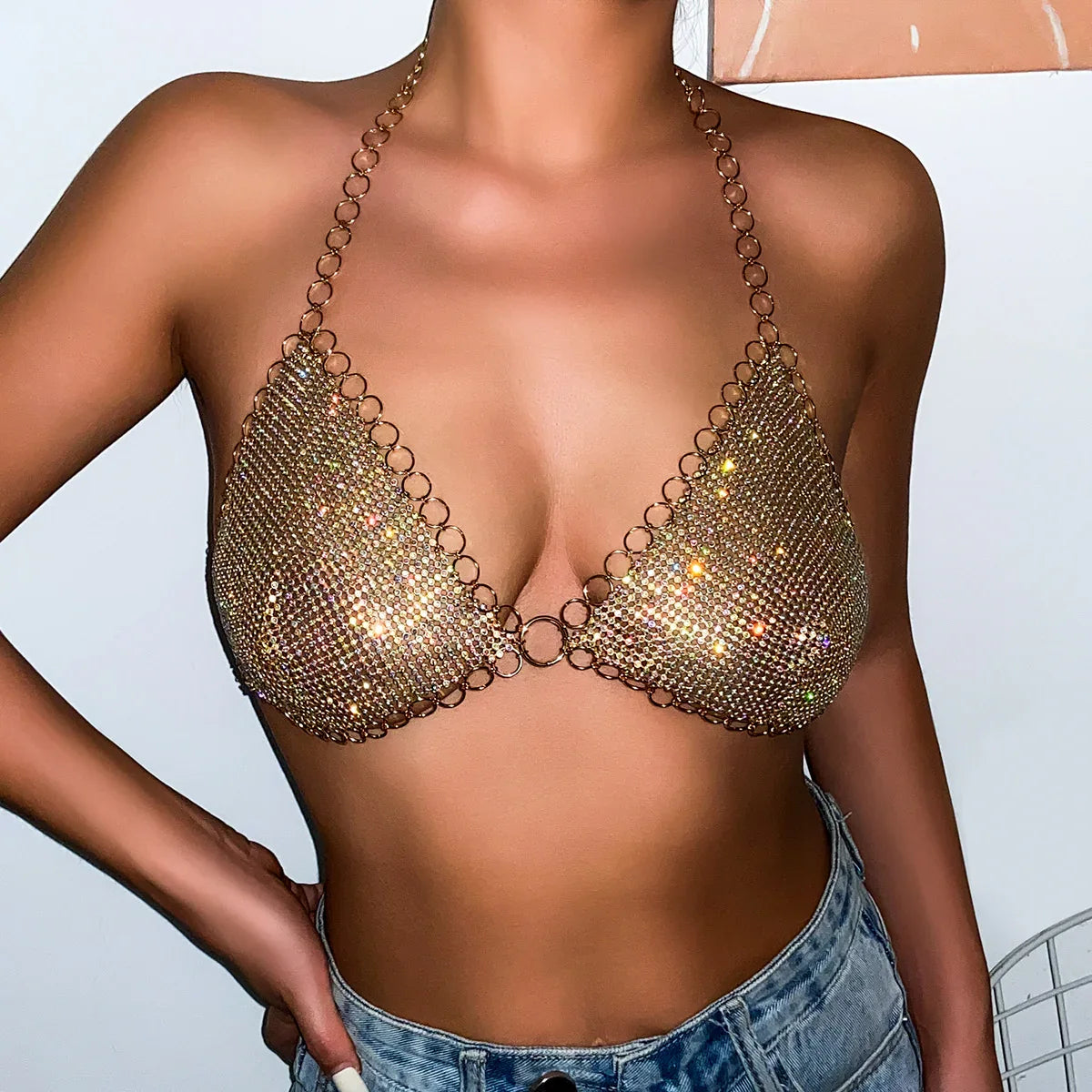 Gold Chainmail Festival Bra & Skirt Set