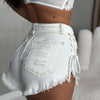Women white denim shorts with lace up sides