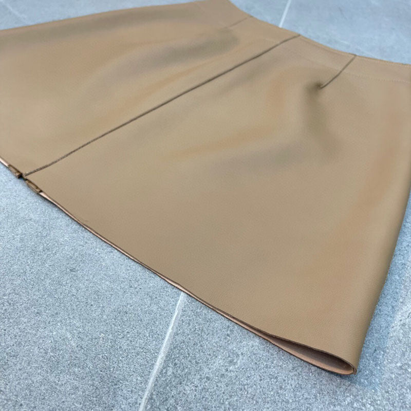 Korean Style Leather A-Line High Waisted With Heart Pockets