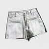 Women’s Silver Leather Mid-Rise  Shorts