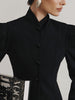 Women’s Stand-Up Collar Black Blazer Puff Sleeve Work Jacket