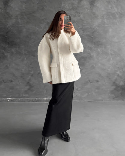 Women Thick Woolen Coat with Semi-High Collar