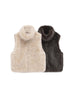 Women faux fur stand collar zipper vest