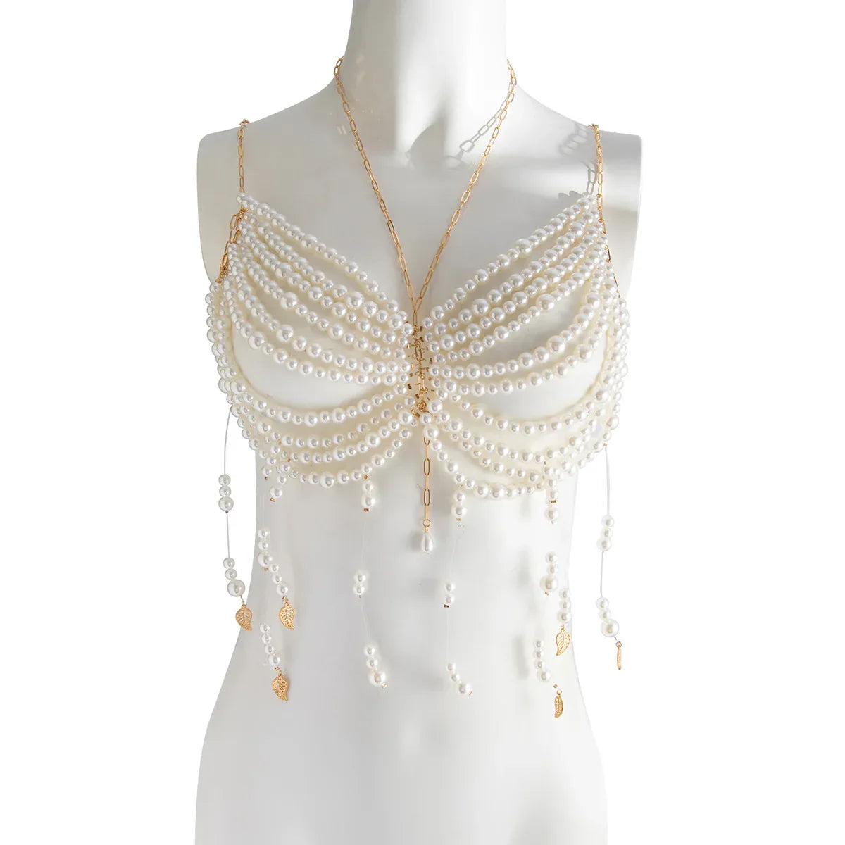 Multi-Layer Faux Pearl Bikini Chest Chain Set