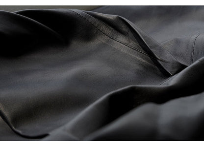 Women Genuine Leather High Waisted Cargo Pants