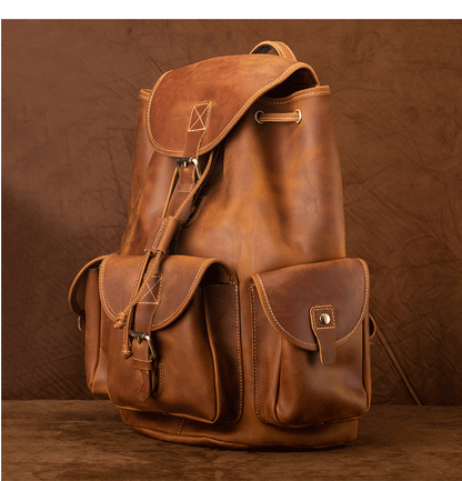 brown real leather backpack men