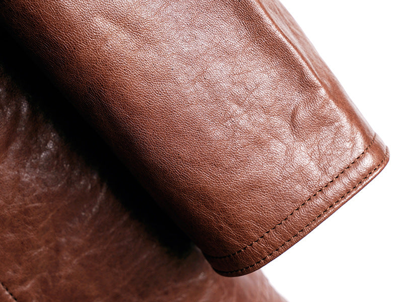 Women Leather Trench Coat Double-Breasted With Belt