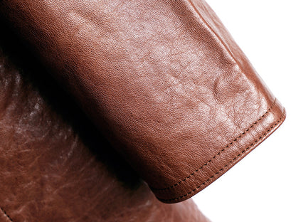 Women Leather Trench Coat Double-Breasted With Belt