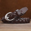 Braided genuine leather belt with silver buckle