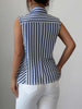 Blue white striped ruffle sleeveless shirt