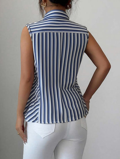 Blue white striped ruffle sleeveless shirt