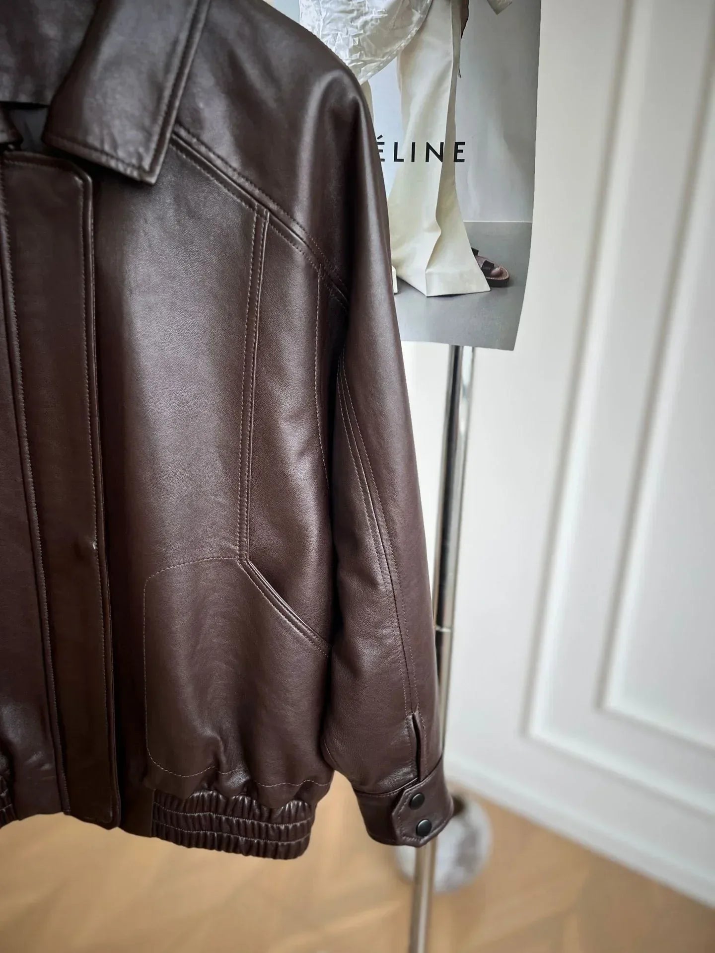 Oversized Black Leather Bomber Jacket Women
