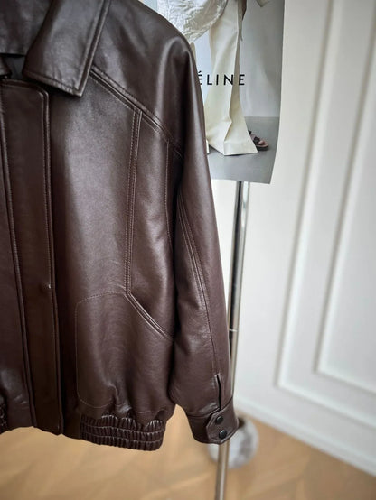 Oversized Black Leather Bomber Jacket Women