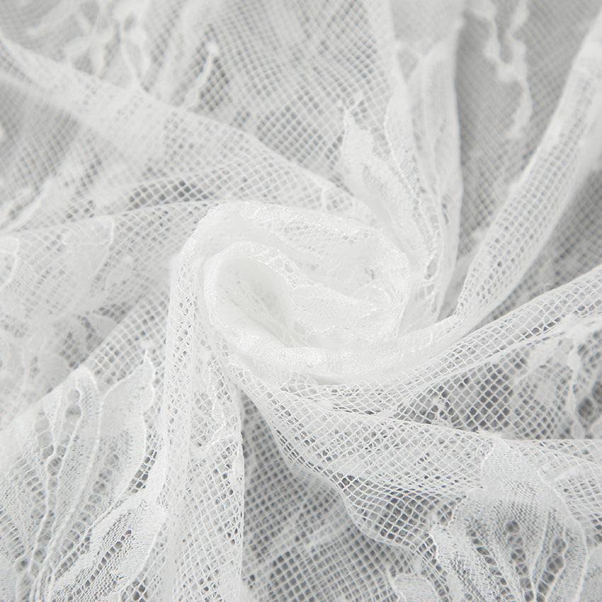 Women’s White Lace Jacquard Midi Skirt  See-Through