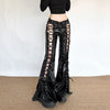 Flared faux leather pants lace up