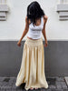 Beige gingham maxi skirt with pleated long shape