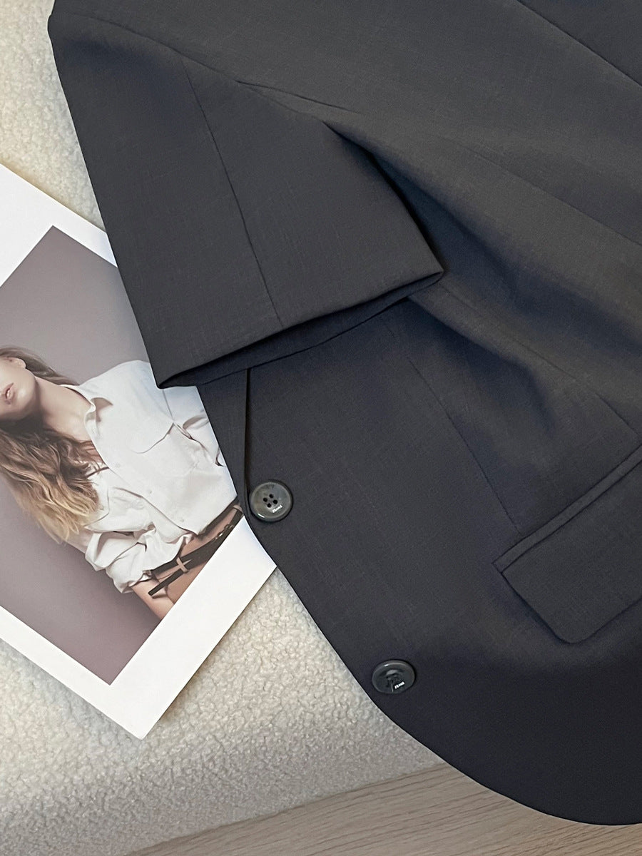 Grey short sleeve women suit blazer jacket