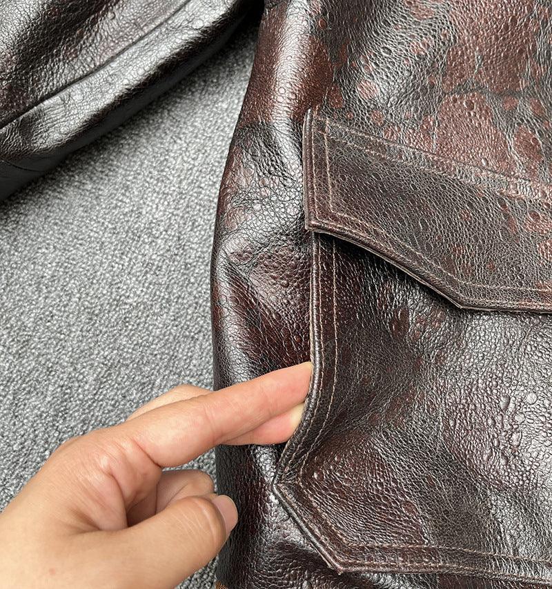 Men’s Heat-Stamped Cowhide Leather Aviator Jacket