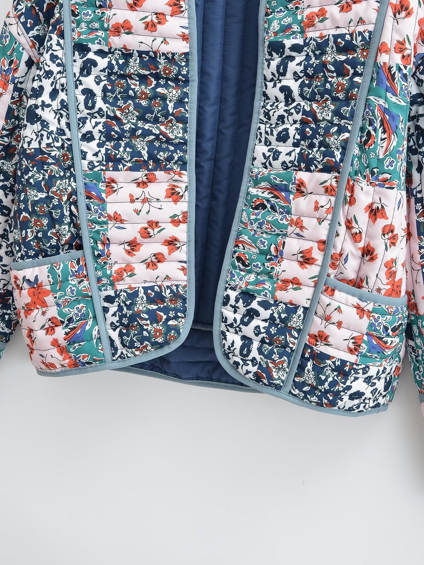 Women Patchwork Floral Print Woven Coat Quilted Polyester Jacket