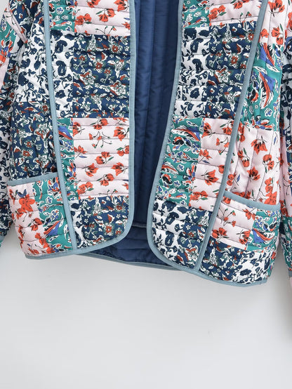 Women Patchwork Floral Print Woven Coat Quilted Polyester Jacket