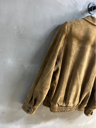 Women Suede Jacket Camel Brown Leather Bomber Sheepskin Lapel