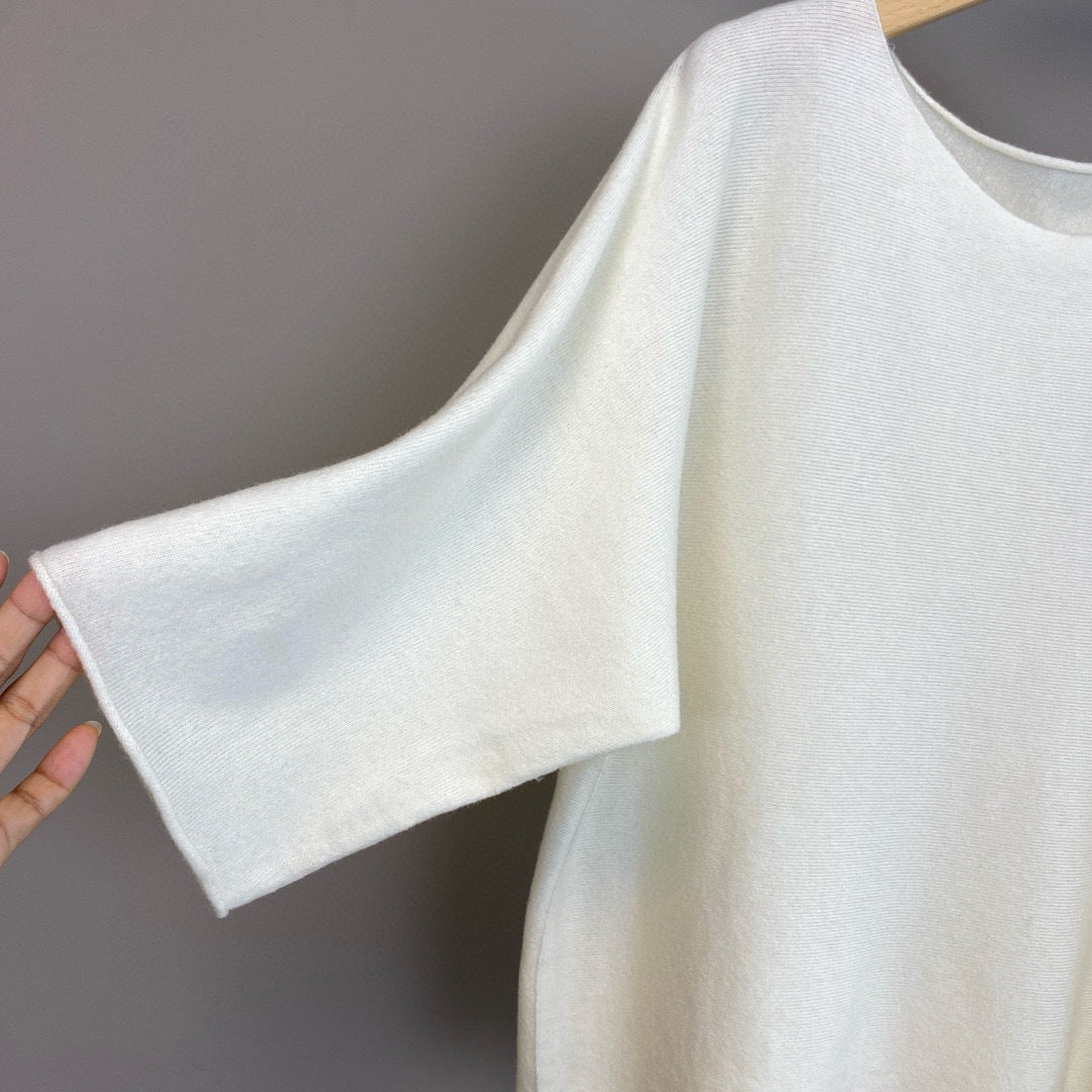 Women Wool Cashmere Round Neck Mid Sleeve Sweater