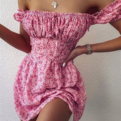 Pink Floral Neckline Dress For Summer Days