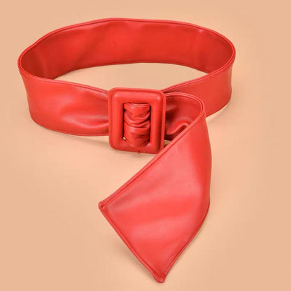 Women’s Wide Faux Leather Waist Belt with Square Buckle