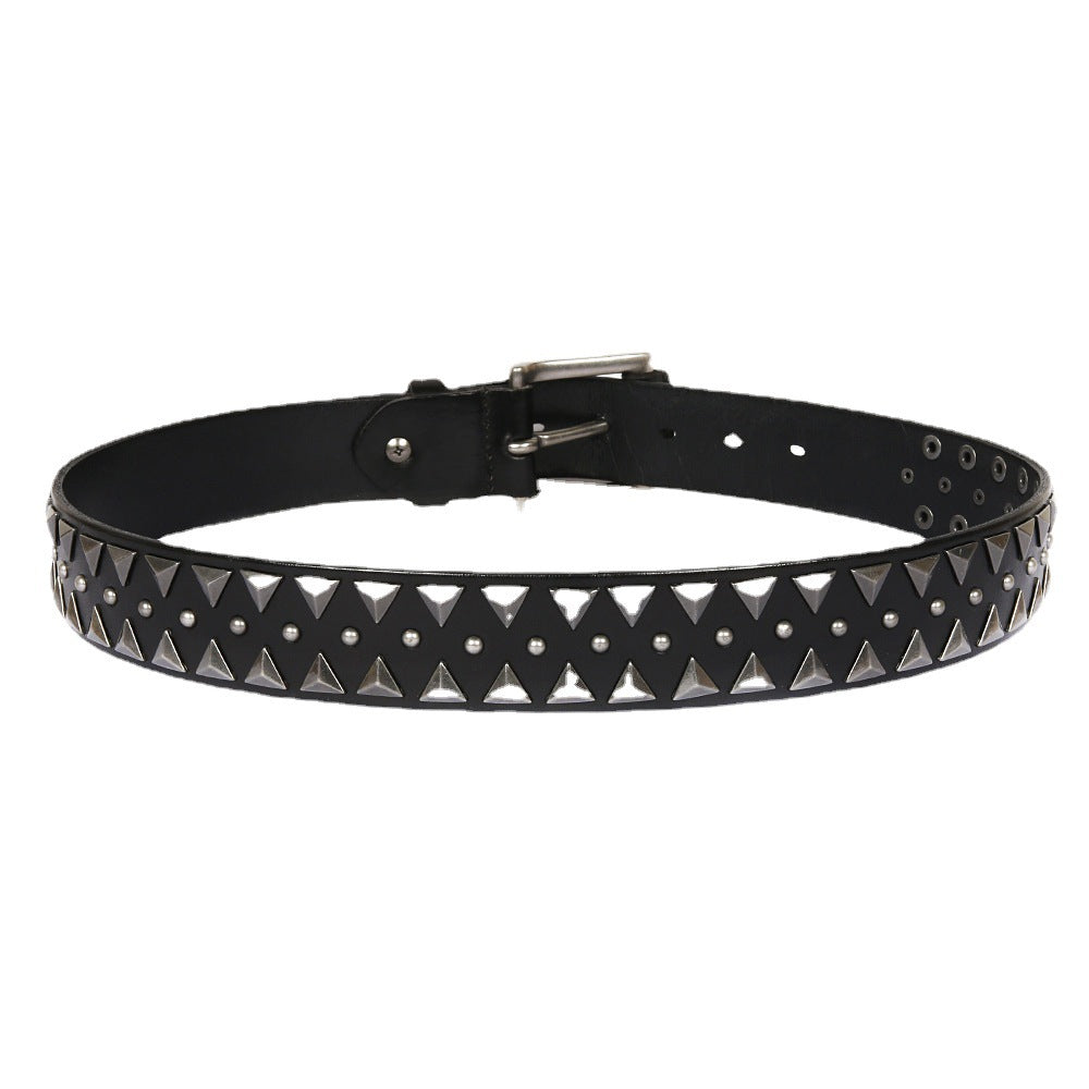 Black Genuine Leather Punk Belt with Rivets