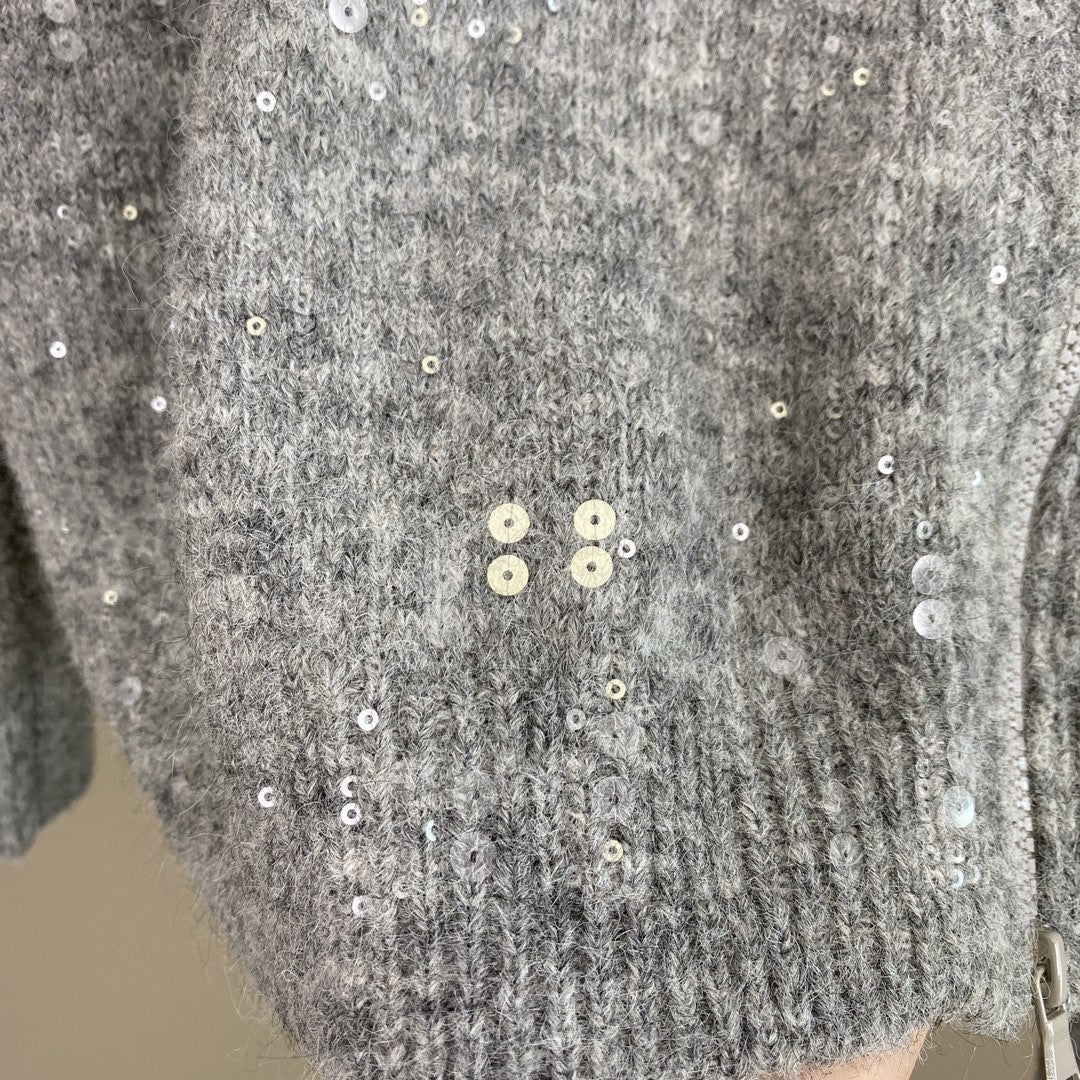 Women Mohair Cashmere Sequin Zip Cardigan Hoodie