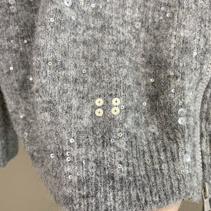 Women Mohair Cashmere Sequin Zip Cardigan Hoodie