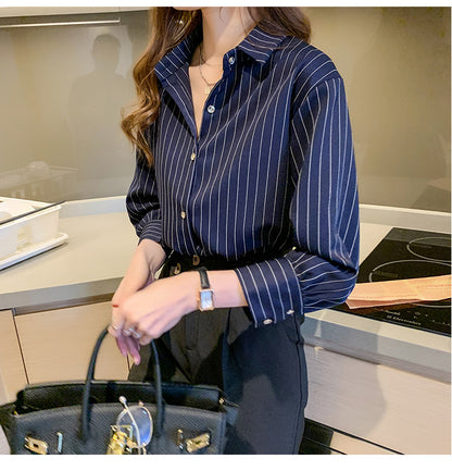 button down striped short sleeve women's shirt