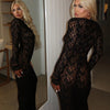 Sheer long sleeve lace maxi dress for women