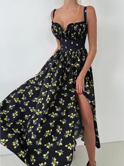 Side Split Maxi Dress Floral Off Shoulder Beach Outfit