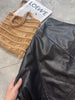 Women’s Genuine Leather High Waist Midi Skirt with Slit
