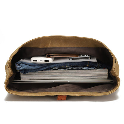 Canvas Messenger Bag with Waxed Finish and Top-Grain Cowhide Leather