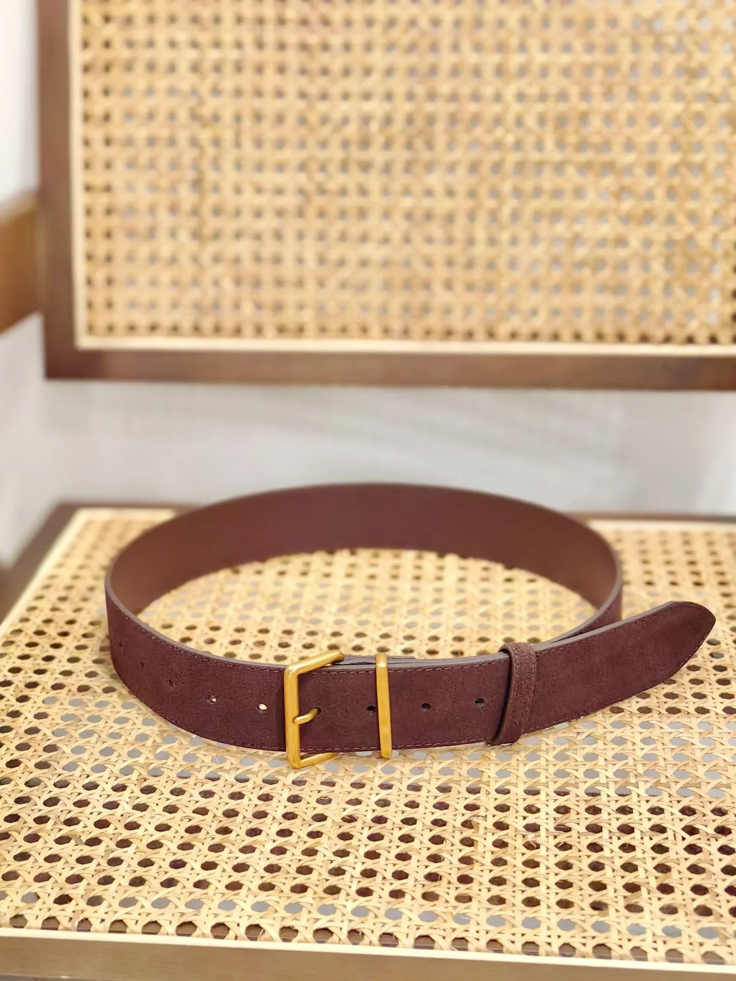 Women suede leather wide belt for coats
